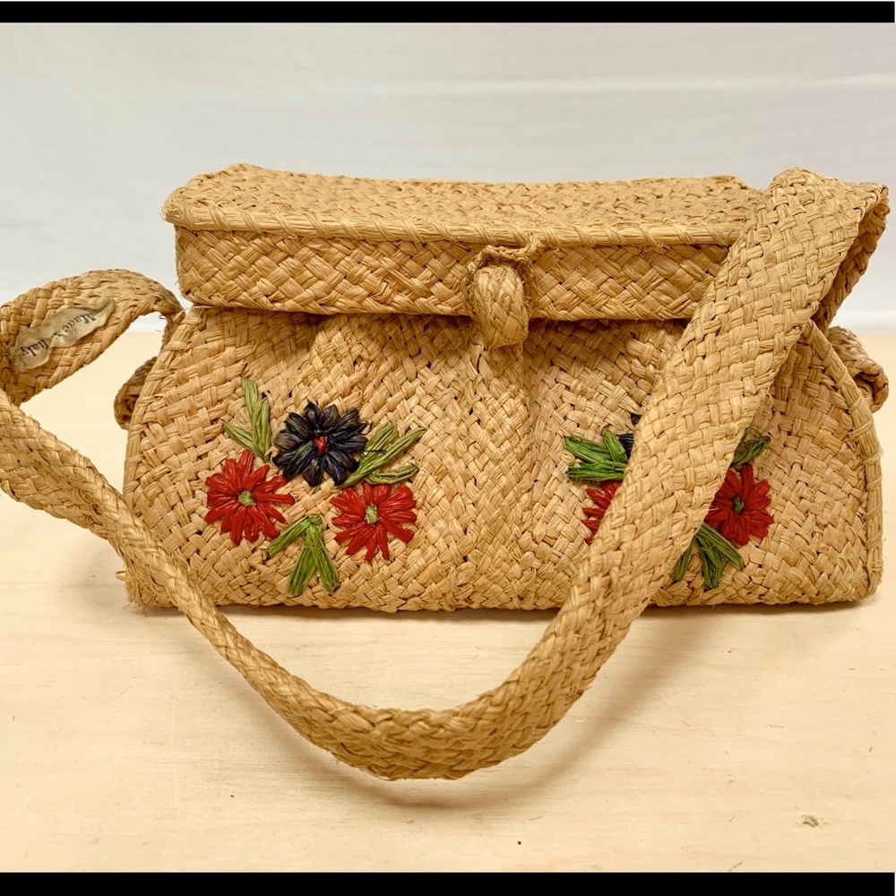 Vintage 1940’s Woven Straw Handbag Made In Italy